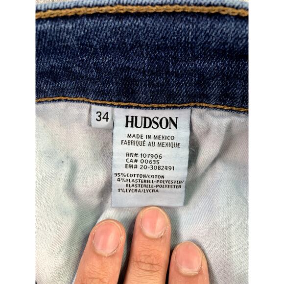 Hudson Men's 34‎ Relaxed Sartor Skinny Zip Fly Stretch Jeans Dark Wash - Picture 5 of 7